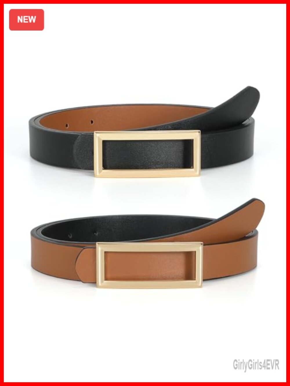 Women's Reversible Faux Leather Belt with Gold Buckle
